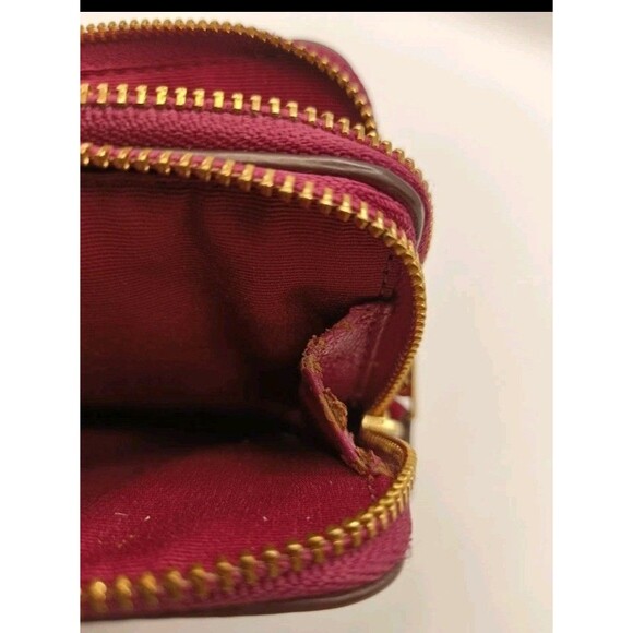 Coach Red Pebbled Leather Double Corner Zip Wristlet Clutch Wallet With Tag - Picture 15 of 16